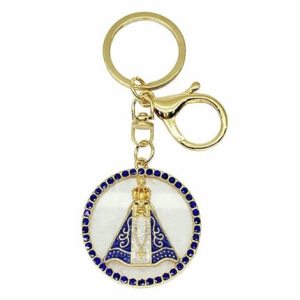 Chaveiro Nossa Senhora Aparecida Redondo Strass Azul