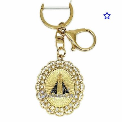 Chaveiro Nossa Senhora Aparecida Strass Brilho Dourado