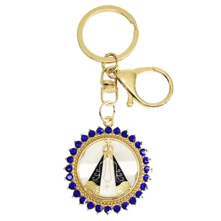 Chaveiro Nossa Senhora Aparecida Redondo Strass Azul
