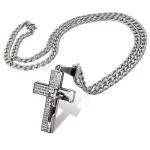 Pingente Cruz Oração Pai Nosso Grande Em Aço Inox Garantia Prata