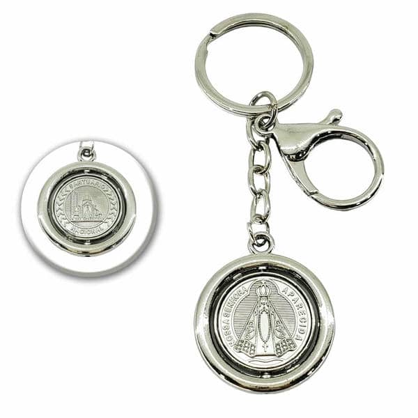Chaveiro Nossa Senhora Aparecida Giratório - Chaveiro Religioso em Metal Prata Chaveiro Nossa Senhora Aparecida Giratório - Chaveiro Religioso em Metal Prata