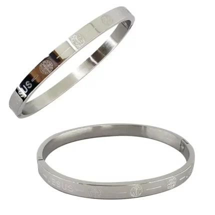 Bracelete Católico Jesus e São Bento em Aço Cirúrgico Inoxidável Prata