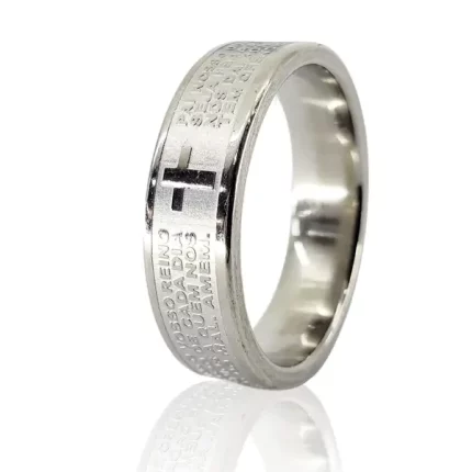 Caixa C36 Anel Aliança Pai Nosso 6mm Oração Aço Inox