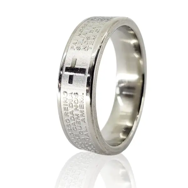 Caixa C36 Anel Aliança Pai Nosso 6mm Oração Aço Inox