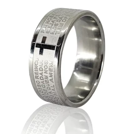 Caixa Com 36 Anel Pai Nosso 8mm Oração Aço Inox