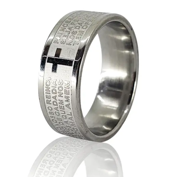 Caixa Com 36 Anel Pai Nosso 8mm Oração Aço Inox