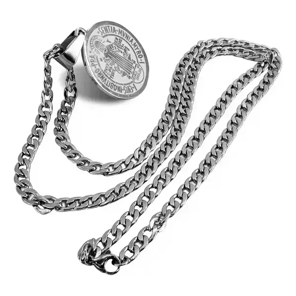 Corrente Grumet Aço Prata com pingente São Bento Corrente Aço Inoxidável com Pingente São Bento Prata