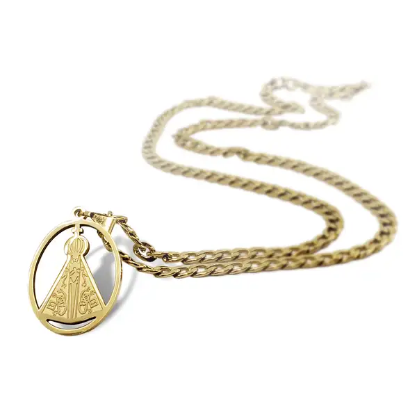 Corrente Masculina Pingente Oval Aparecida Aço Inox-dourado Corrente Masculina Pingente Oval Aparecida Aço Inox-dourado