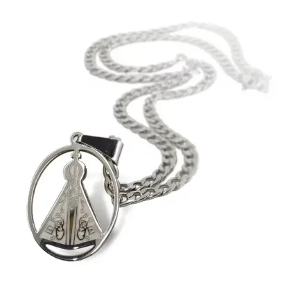 Corrente Masculina Pingente Oval Aparecida Aço Inox-prata
