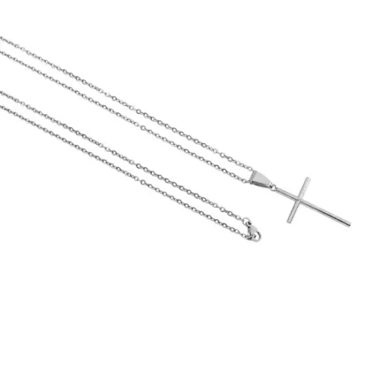 Corrente de Aço Inoxidável Fina com Pingente Cruz Prata 45cm