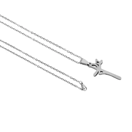 Corrente Aço Inoxidável Fina com Pingente Fé 45cm