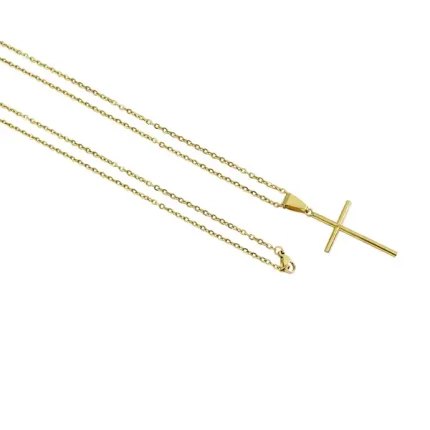 Corrente em Aço Inoxidável Fina com Cruz - Dourado 45cm