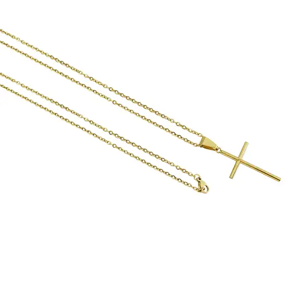 Corrente em Aço Inoxidável Fina com Cruz - Dourado 45cm Corrente em Aço Inoxidável Fina com Cruz - Dourado 45cm