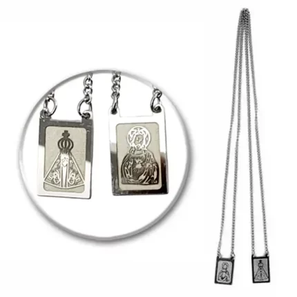 Escapulário de Nossa Senhora Aparecida em Aço Inoxidável - Medalha Dupla