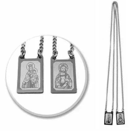 Escapulário de Nossa Senhora do Carmo em Aço Inoxidável - Medalha Dupla