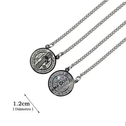 Escapulário com Medalha de São Bento em Aço Inoxidável Prateado - Proteção Espiritual