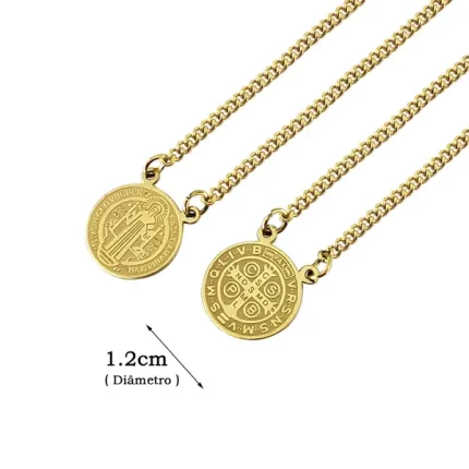 Escapulário medalha de São Bento em aço inóx-dourado
