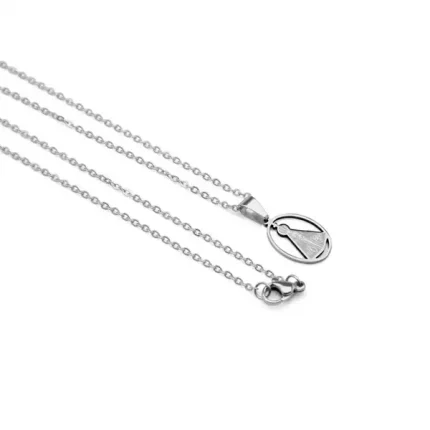 Corrente Aço Inoxidável Fina com Pingente Aparecida Prata