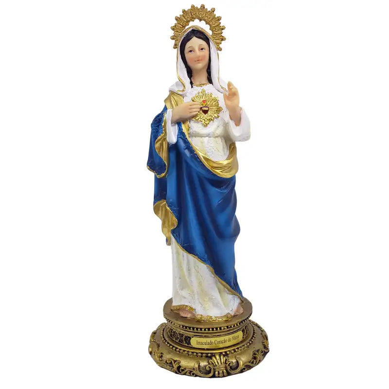 Imagem do Imaculado Coração de Maria 30cm em Resina Importada Colorida - Peça Decorativa Religiosa