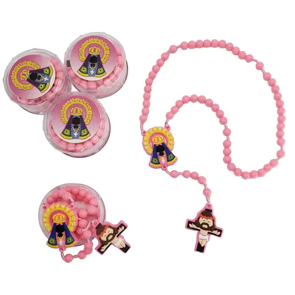 Terço Infantil Nossa Senhora Aparecida Devoto-rosa Terço Infantil rosa Nossa Sra. Aparecida Entremeio de Borracha