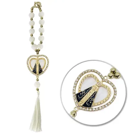 Terço de Dezena para Carro com Pérolas e Nossa Senhora Aparecida - Retrovisor