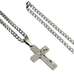 Corrente Aço Cirúrgico PRATA Cruz Pai Nosso