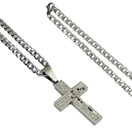 Corrente Aço Cirúrgico PRATA Cruz Pai Nosso