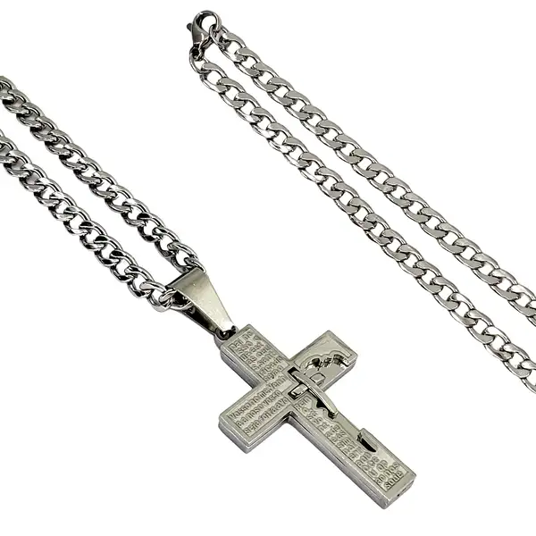Corrente Aço Cirúrgico PRATA Cruz Pai Nosso