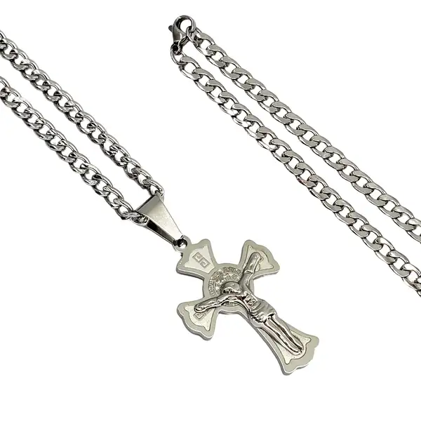 nossaimagens-corrente de aço grosso-002 Cordão com Cruz Jesus e São Bento - Dupla Proteção em Aço Inoxidável