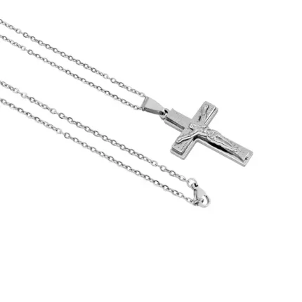 olar em Aço Prata com Crucifixo de Jesus Cristo - Corrente Religiosa