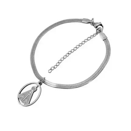 Pulseira Aço Inox Prateado Medalha Nossa Senhora Aparecida