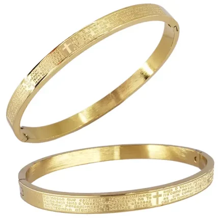 Bracelete Pai Noss Dourado Aço Inoxidável