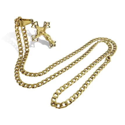 Colar Corrente Masculina Pingente Cruz Dourado Aço Inox
