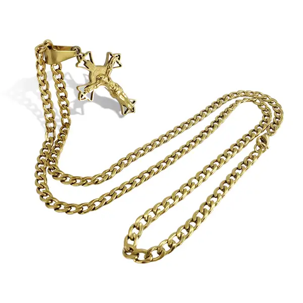Colar Corrente Masculina Pingente Cruz Dourado Aço Inox