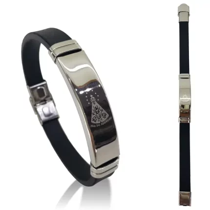 Bracelete Masculino C/ Placa Nossa Senhora Aparecida Aço Ino