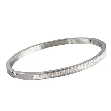 Bracelete Prata 4mm Oração do Pai Nosso em Aço Inoxidável