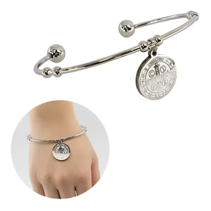 Bracelete Pulseira Aço Inox 316l Cor Prata São Bento Estilo Cor Medalha São Bento