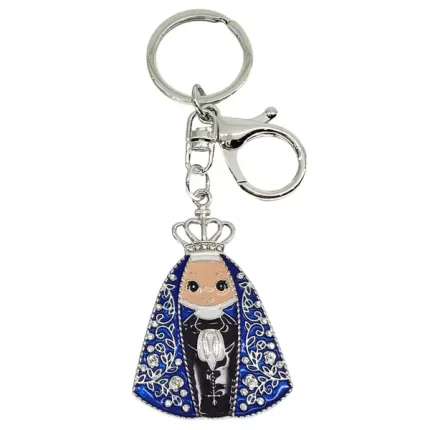 Chaveiro Infantil Nossa Senhora Aparecida Mosquete Prata com Strass