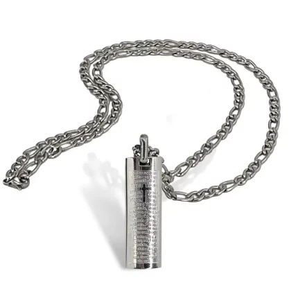 Colar Masculino Pingente com Oração do Pai Nosso e Nome Personalizado em Aço Inox-01