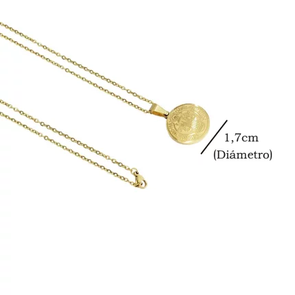 Corrente Aço Inoxidável Fina com Medalha De São Bento - Dourada-01