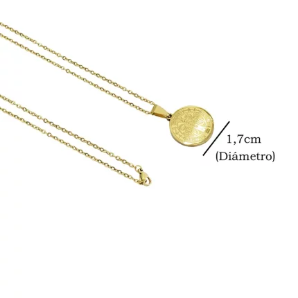 Corrente Aço Inoxidável Fina com Medalha De São Bento - Dourada