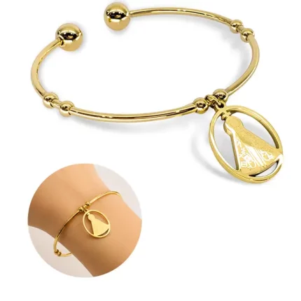 Pulseira Bracelete nossa senhora aparecida Dupbol Aço Inox Dourado
