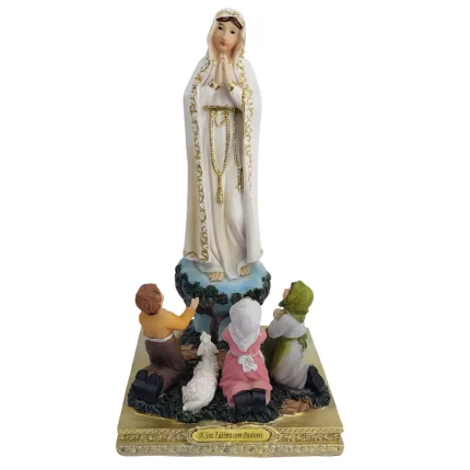 Escultura Nossa Senhora de Fátima com Pastorinhos 30cm Resina Importada