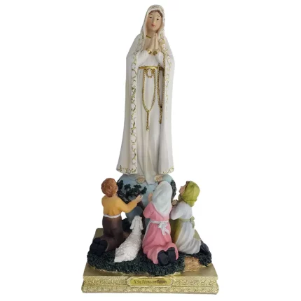 Grande Imagem Nossa Senhora de Fátima com Pastores 40cm - Resina Importada para Capela
