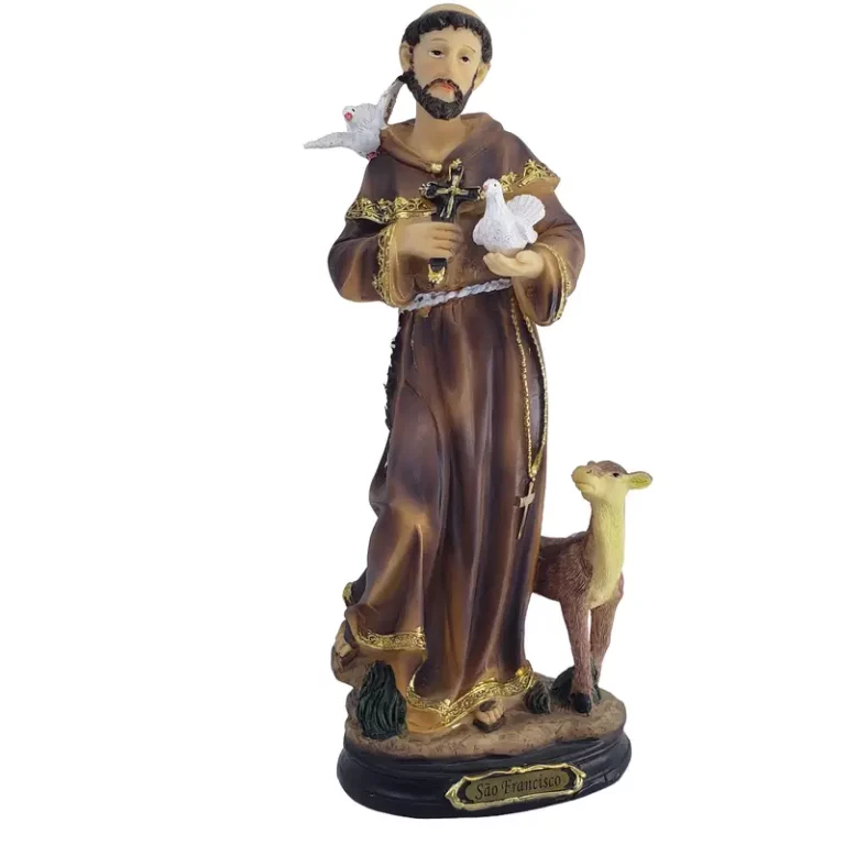 Imagem São Francisco De Assis 30cm Em Resina Marrom Importada