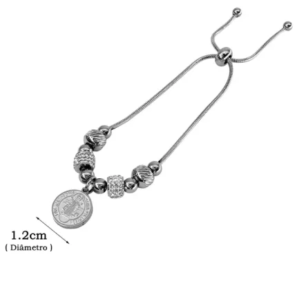 Pulseira Aço Inox com Strass São Bento