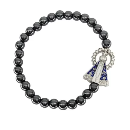 Pulseira Elastico Hematita Nossa Senhora Aparecida