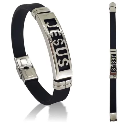 Pulseira Masculina Jesus Oraçao Aço Inox Prata Silicone Único