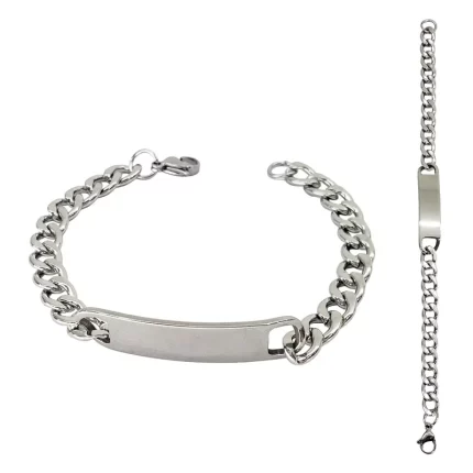 Pulseira Masculina Placa Lisa Polida 10mm Largura Aço Inox