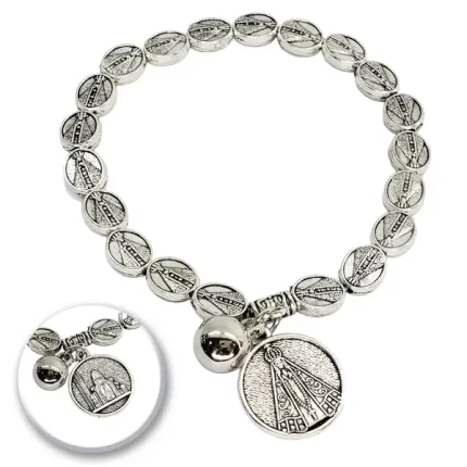Pulseira com Medalhas e Pingente de Nossa Senhora Aparecida em Metal